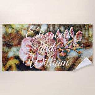 Serviette De Plage Aquarelle vintage Peinture des fleurs d'orchidées 