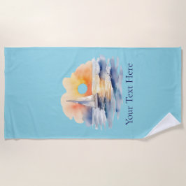 Serviette De Plage Aquarelle Voilier Voilier Nautique Coucher de sole