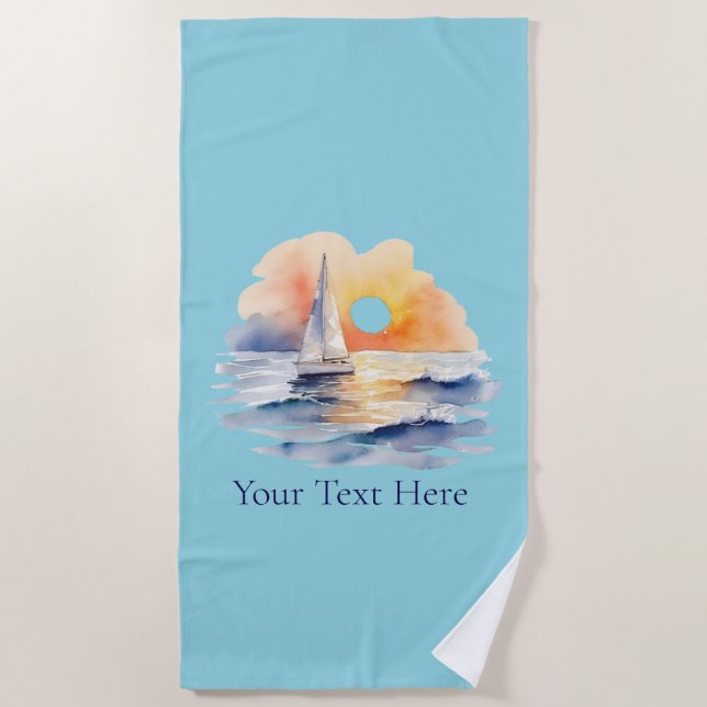 Serviette De Plage Aquarelle Voilier Voilier Nautique Coucher de sole (Devant)