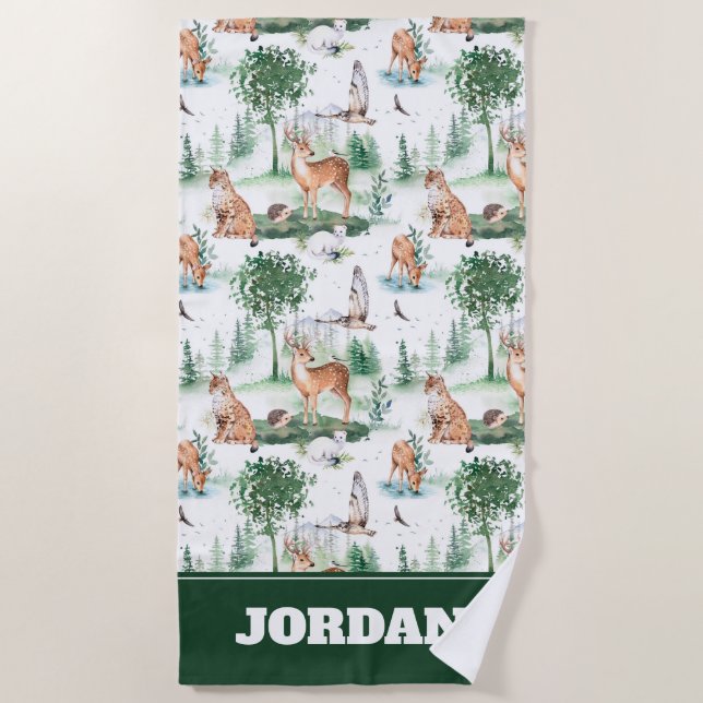Serviette De Plage Aquarelle Woodland Baby Motif animal (Devant)