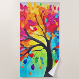 Serviette De Plage Arbre arc-en-ciel de la peinture de la vie