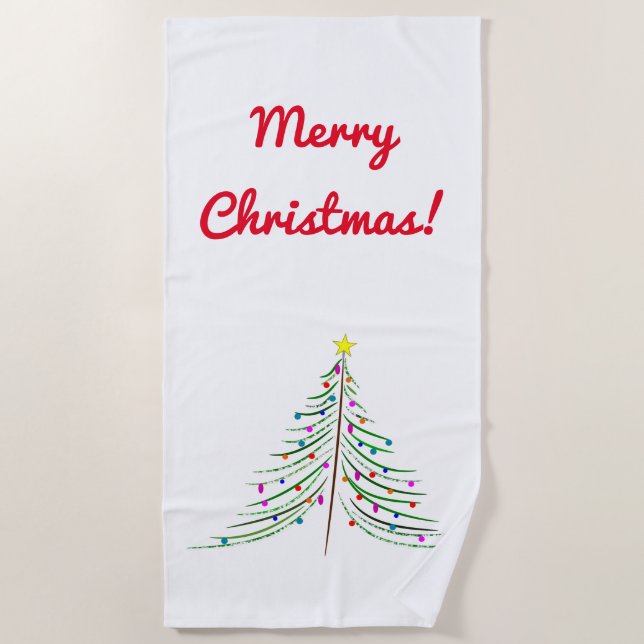 Serviette De Plage Arbre de Noël artistique + "Joyeux Noël ! " (Devant)
