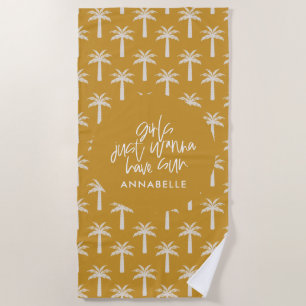 Serviette De Plage Arbre tropical d'été botanique moutarde moderne