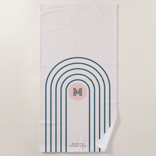 Serviette De Plage Arcs de lignes géométriques Abstraites Pastel Retr (Devant)