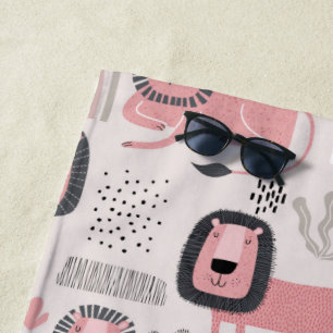 Serviette De Plage Arcs-en-ciel rose noir Lions Boho