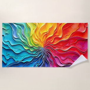 Serviette De Plage Art de tourbillon arc-en-ciel texturé