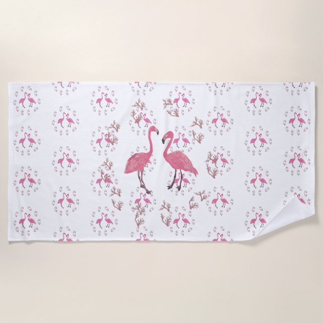 Serviette De Plage Art Flamant rose rose (Devant)