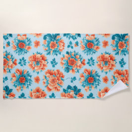 Serviette De Plage Art floral bleu et orange