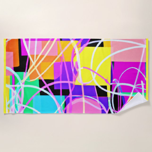 Serviette De Plage Art Motif Unique Et Coloré En Néon (Devant)