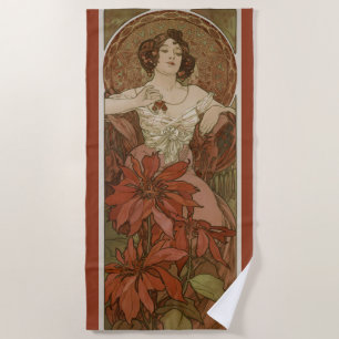 Serviette De Plage Art Nouveau Ruby Fleuris Vintage Alphonse Mucha