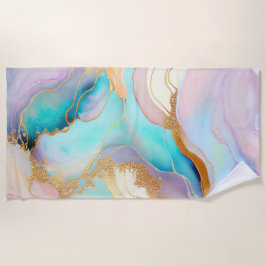 Serviette De Plage Art parties scintillant abstrait en marbre pastel