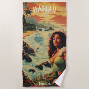 Serviette De Plage Art vintage Hawaii Beach Hawaiian Girl