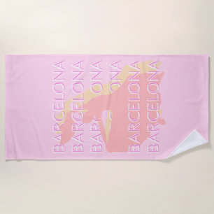 Serviette De Plage Art Voyage de Barcelone, Espagne Art, Rose, Pastel