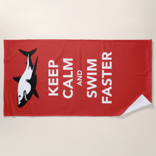 Serviette De Plage Attaque de requin - gardez le calme et nagez plus