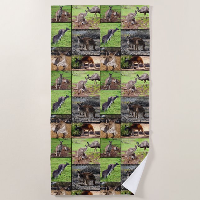 Serviette De Plage Australian Kangaroo Photo Collage, (Devant)