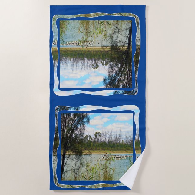 Serviette De Plage Australie Pelican Flock River Murray, (Devant)