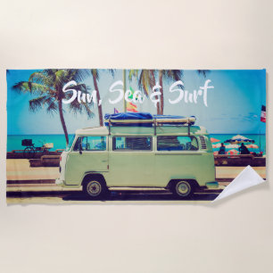 Serviette De Plage Autobus de camping sur la plage vintage et sur mes