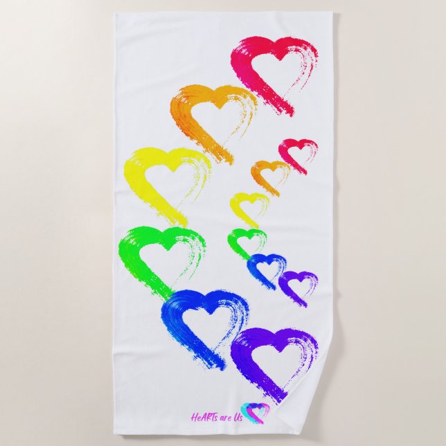 Serviette de plage aux Coeurs multicolores (Devant)