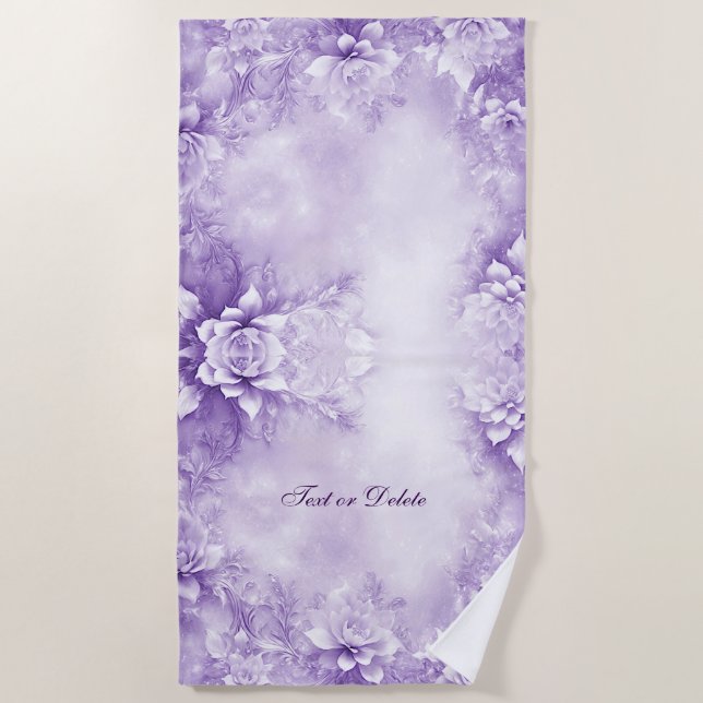 Serviette de plage aux fleurs blanches violettes (Devant)