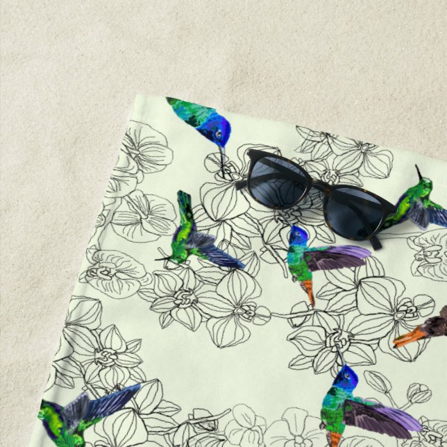 Serviette de plage aux fleurs de colibris - Vos co (En situation)