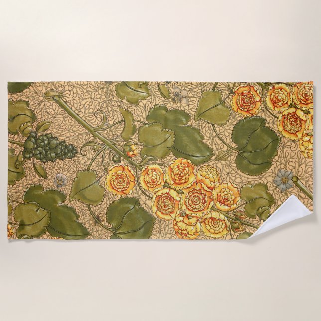 Serviette de plage aux fleurs jaunes antiques (Devant)