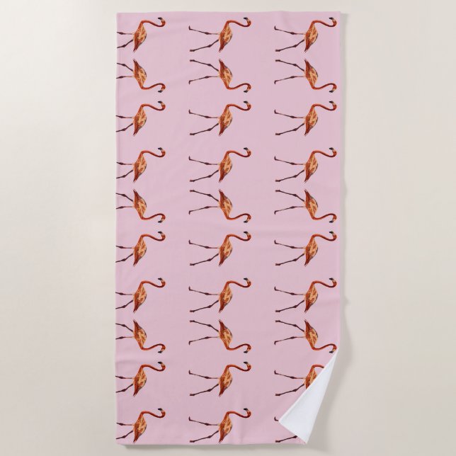 Serviette de plage aux oiseaux de Flamant rose ros (Devant)