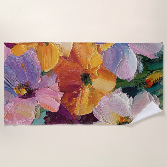 Serviette de plage avec peinture florale impasto v (Devant)