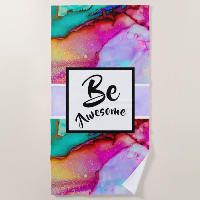 Serviette De Plage Awesome rose et turquoise Aquarelle Abstraite (Devant)