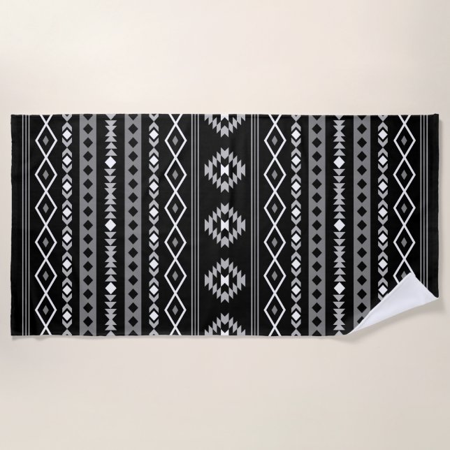 Serviette De Plage Aztec blanc gris noir Motifs mélangés Motif (Devant)