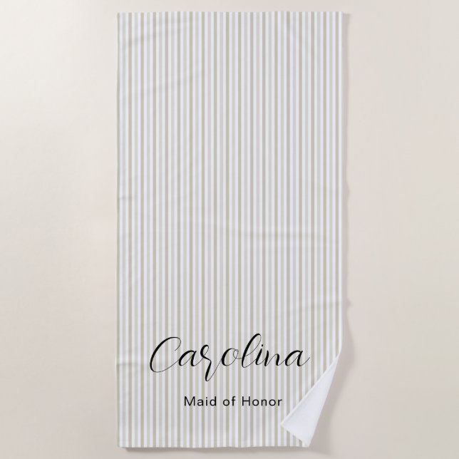 Serviette De Plage Bachelorette Chic Pinstripes Beige Bridesmaid (Devant)