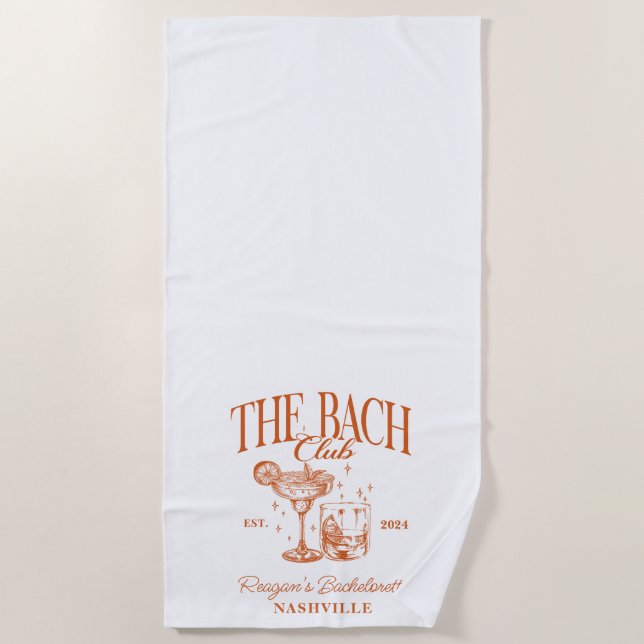 Serviette De Plage Bachelorette personnalisée Cocktail rétro Orange (Devant)