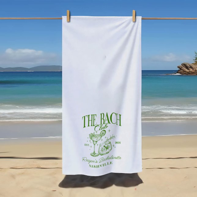 Serviette De Plage Bachelorette personnalisée Retro Cocktail Vert (Créateur téléchargé)