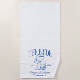 Serviette De Plage Bachelorette Retro Cocktail Blue Bride