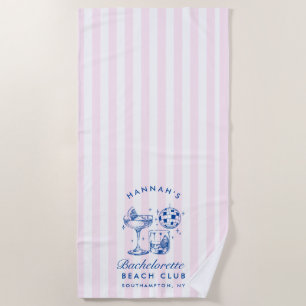Serviette De Plage Bachelorette Retro Disco Cocktail Bleu & Rose