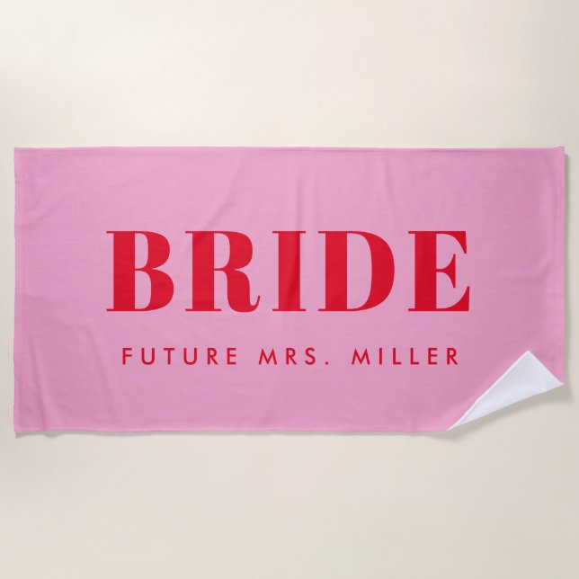 Serviette De Plage Bachelorette rouge et rose Futur Mme Bride (Devant)