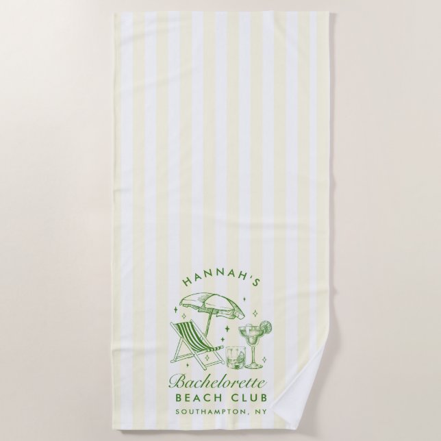 Serviette De Plage Bachelorette Vert & Jaune Personnalisé Moderne (Devant)