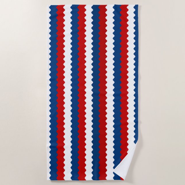 Serviette De Plage Baguette ondulée rouge, blanc et bleu (Devant)