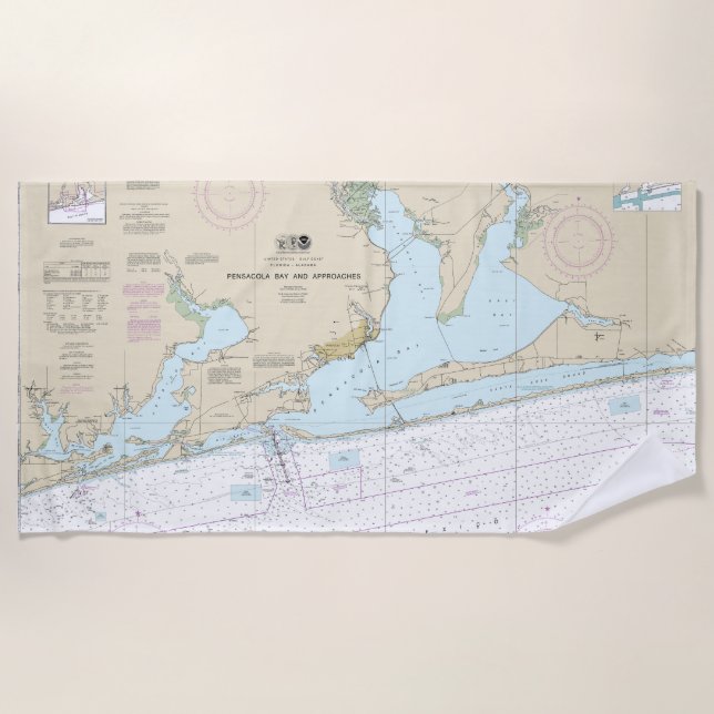 Serviette De Plage Baie de Pensacola et approches Graphique nautique  (Devant)