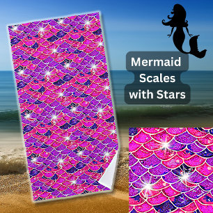 Serviette De Plage Balances de sirène Mauve rose avec étoiles