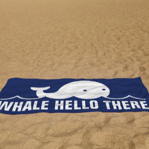 Serviette De Plage Baleine amusante Hello There Pun Blanc Blue Beach 