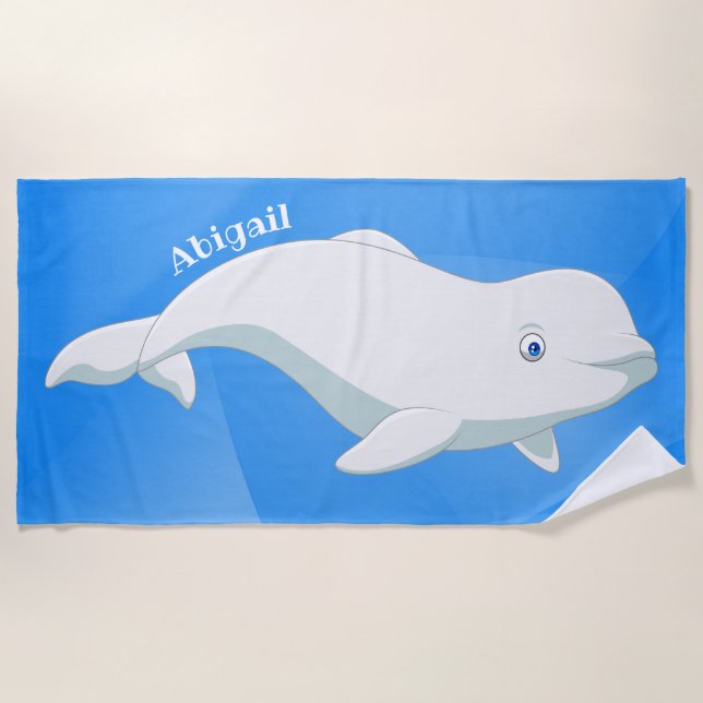 Serviette De Plage Baleine béluga personnalisée Bleu, Océan Arctique  (Devant)