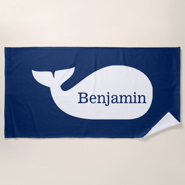 Serviette De Plage Baleine Bleue Whimsical Personnalisée Enfants (Devant)