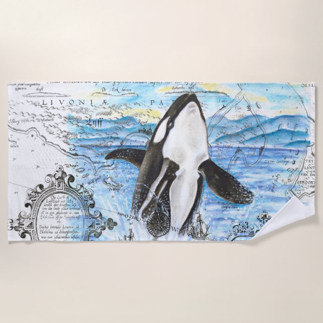 Serviette De Plage Baleine d'Orca Carte ancienne (Devant)