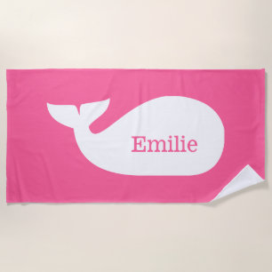 Serviette De Plage Baleine rose Whimsical Personnalisée Enfants