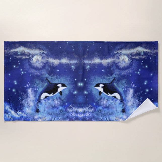 Serviette De Plage Baleine tueuse sur Blue Pleine lune Beach (Devant)