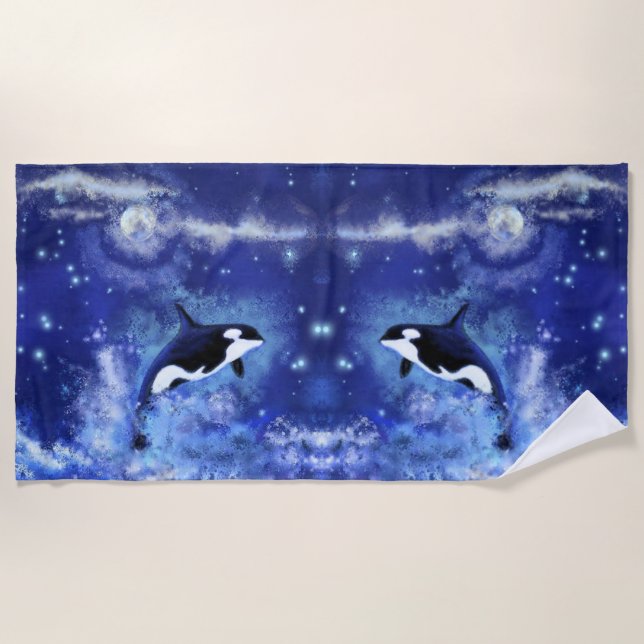 Serviette De Plage Baleines tueuses en Pleine lune - Miroir - Dessin  (Devant)