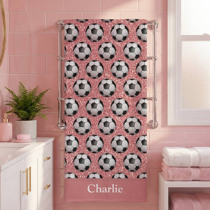 Serviette De Plage Balle de football à paillettes roses personnalisée