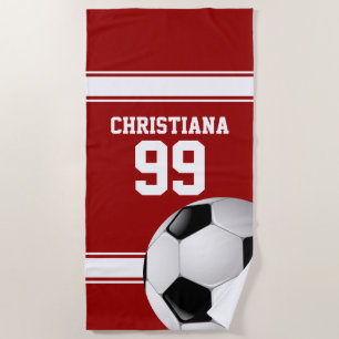 Serviette De Plage Balle de soccer Jersey à rayures rouges et blanche