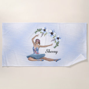 Serviette De Plage Ballerina en bleu Nom personnel