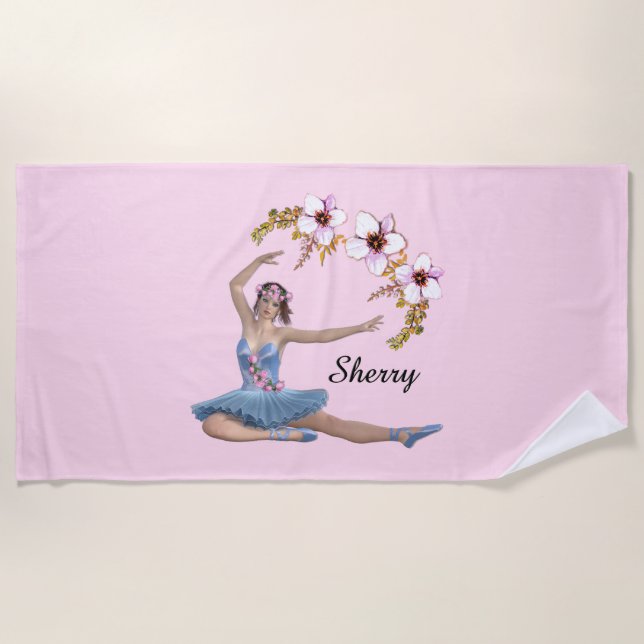 Serviette De Plage Ballerina en bleu rose personnel (Devant)